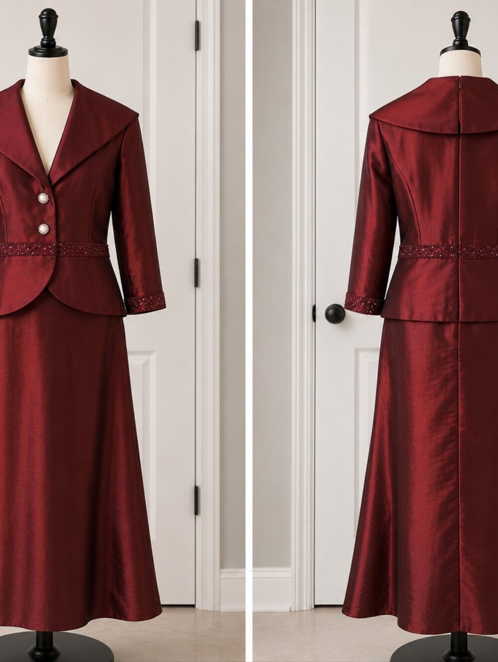 Caterina Collection Burgundy Beaded Formal Gown & Jacket Set Size 8